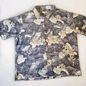 Havana Jack's Cafe button-down Shirt men's 2XL Black %100 Silk‎ Hawaiian Vintage